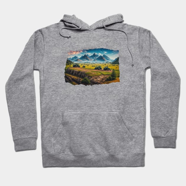 Tractor Truck Vintage Landscape Road Farmer Agriculture Trucking Hoodie by Flowering Away